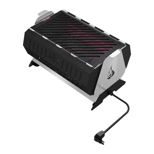 Grelhador elétrico portátil e-DXX Plug n Play, de 220 V, com as lâmpadas acesas